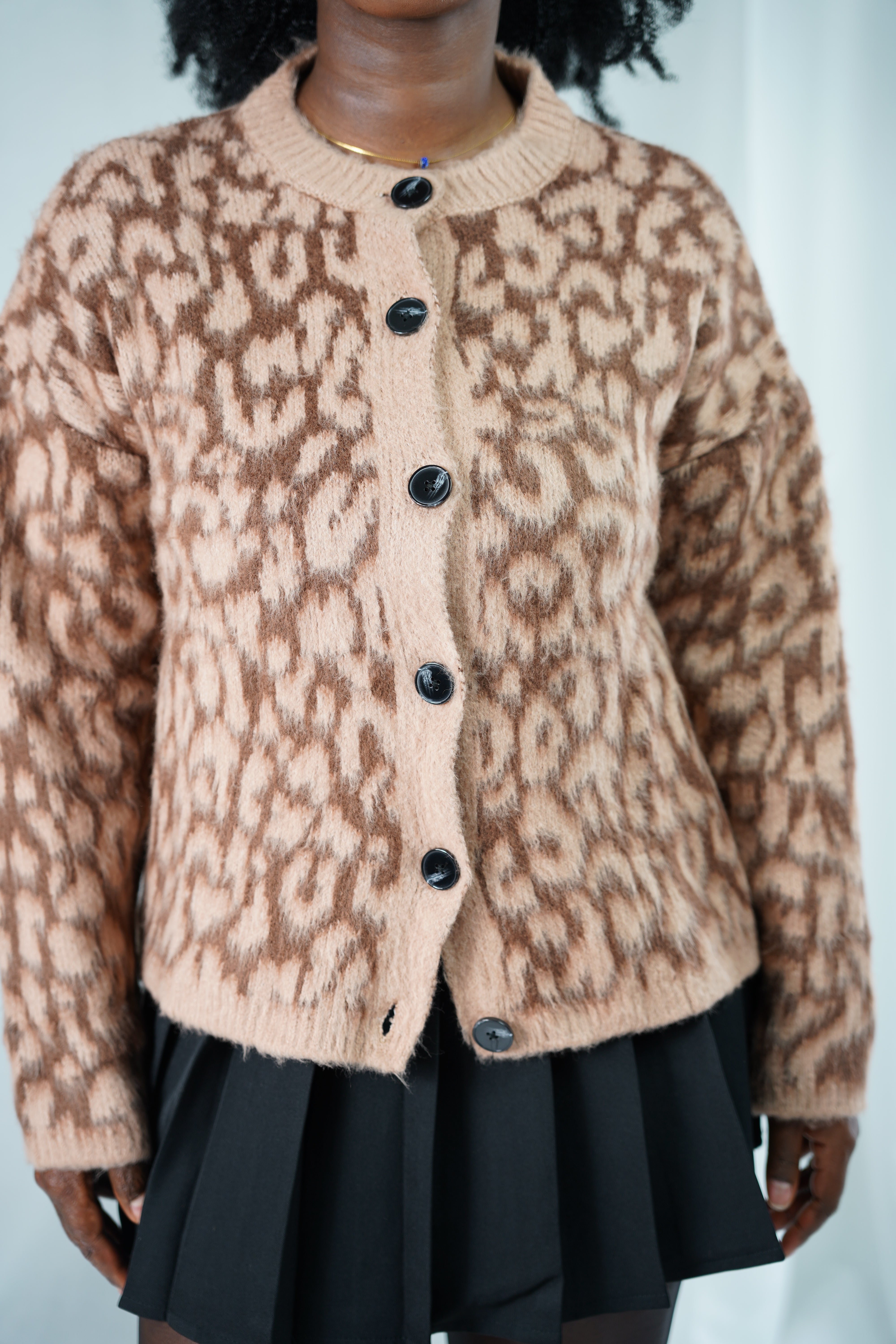 Cardigan en Tricot Léopard – Marron