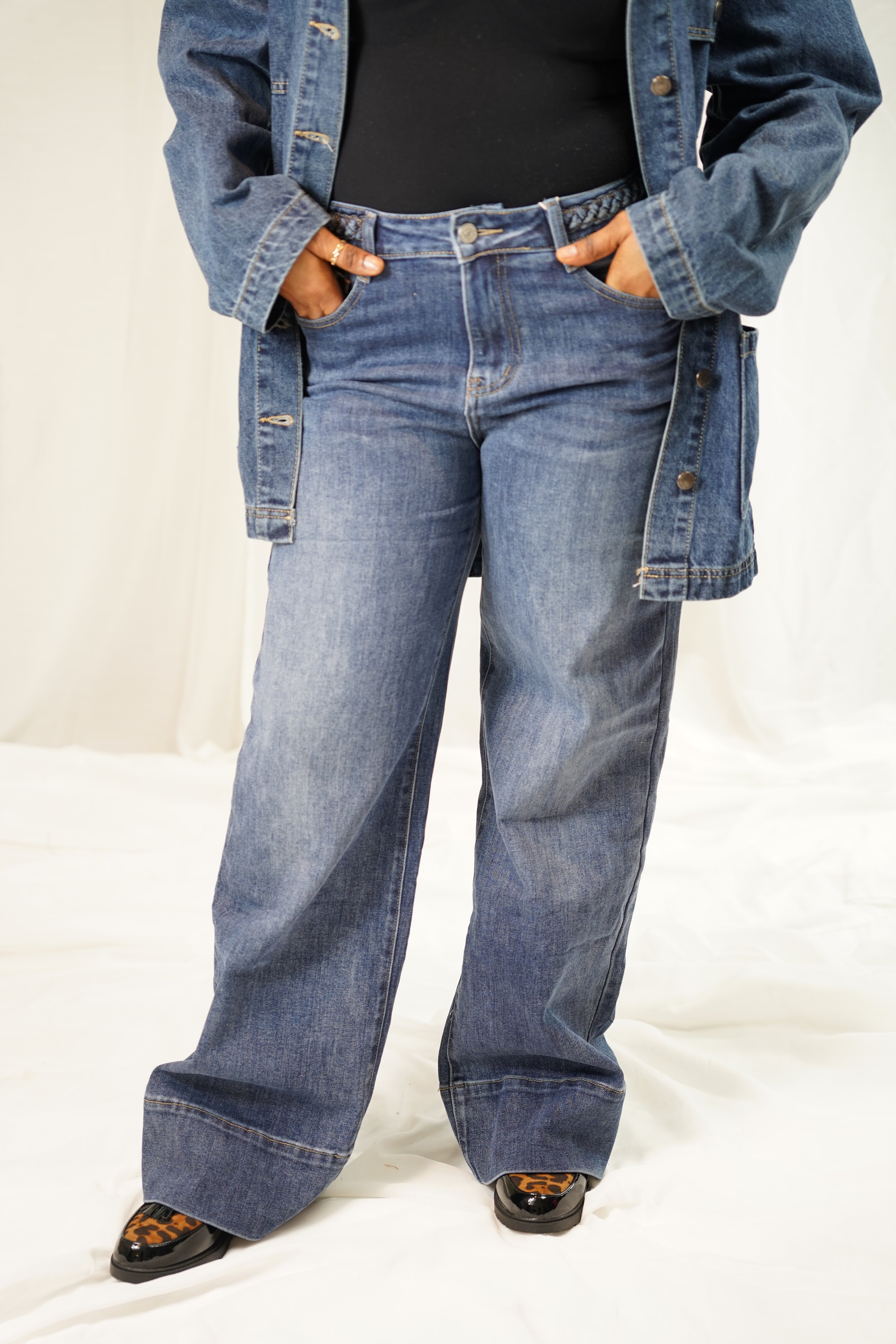 Jean Wide Leg Taille Haute – Délavé Bleu