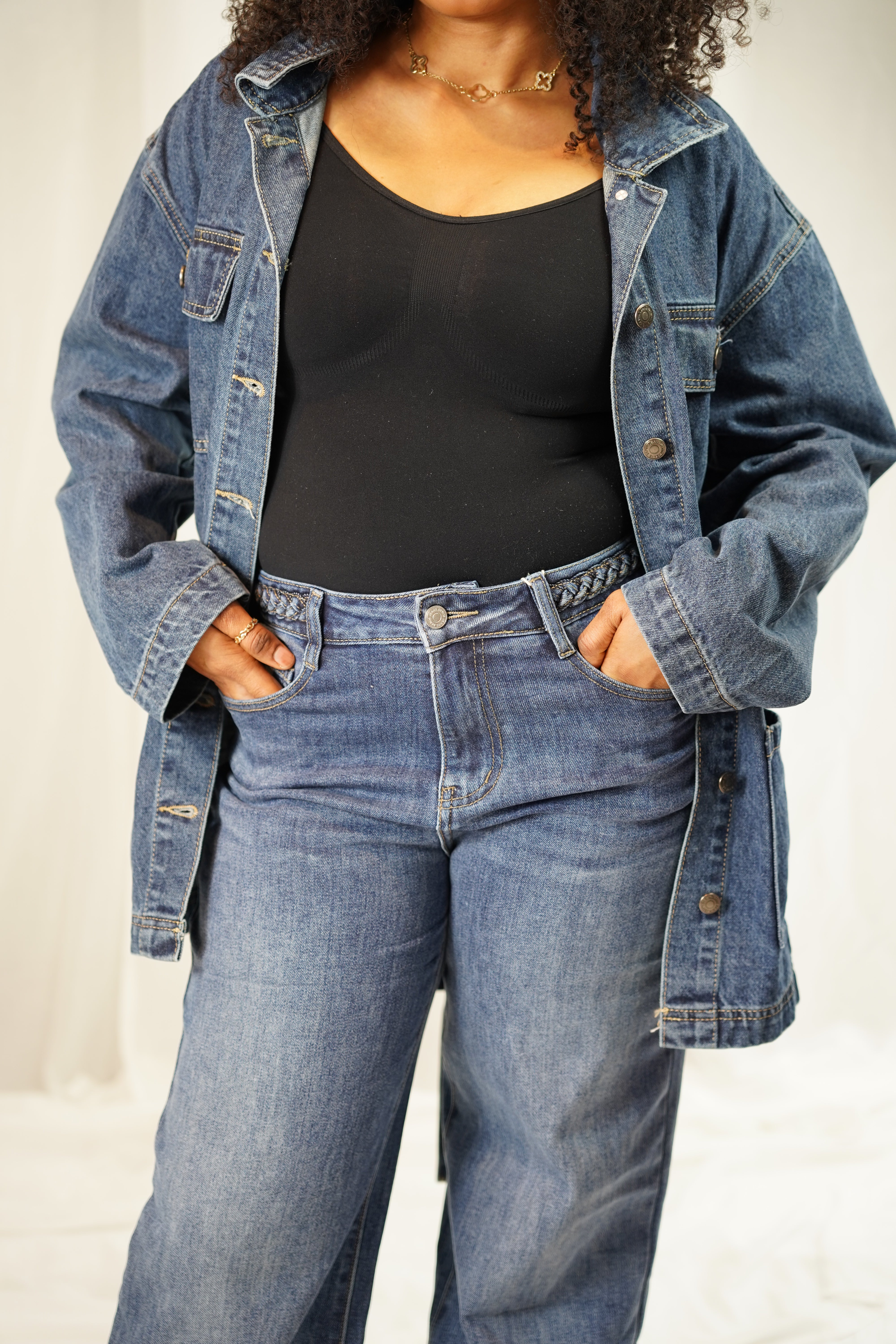 Jean Wide Leg Taille Haute – Délavé Bleu