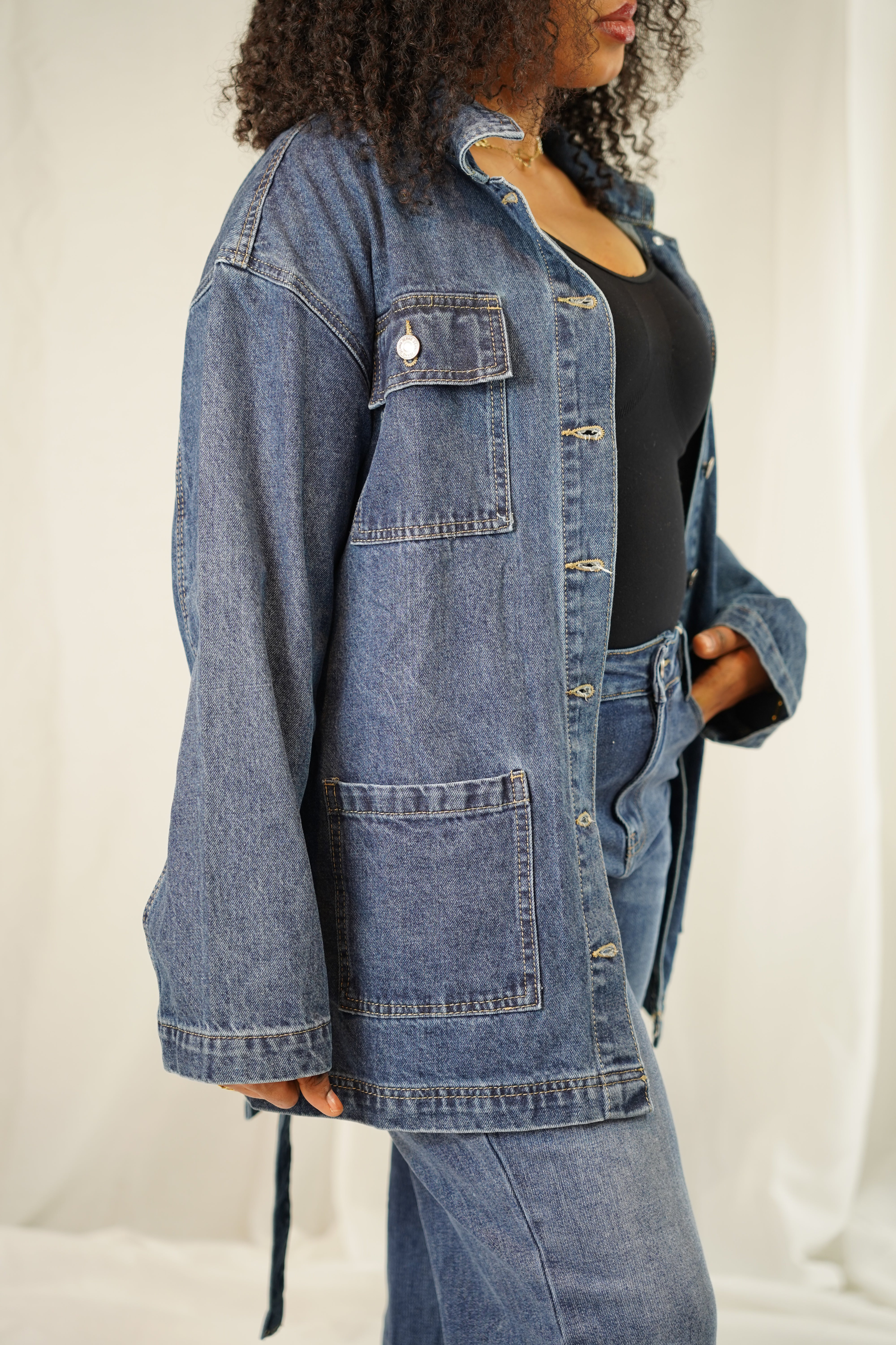 Veste en Jean Oversize Ceinturée – Ozelies