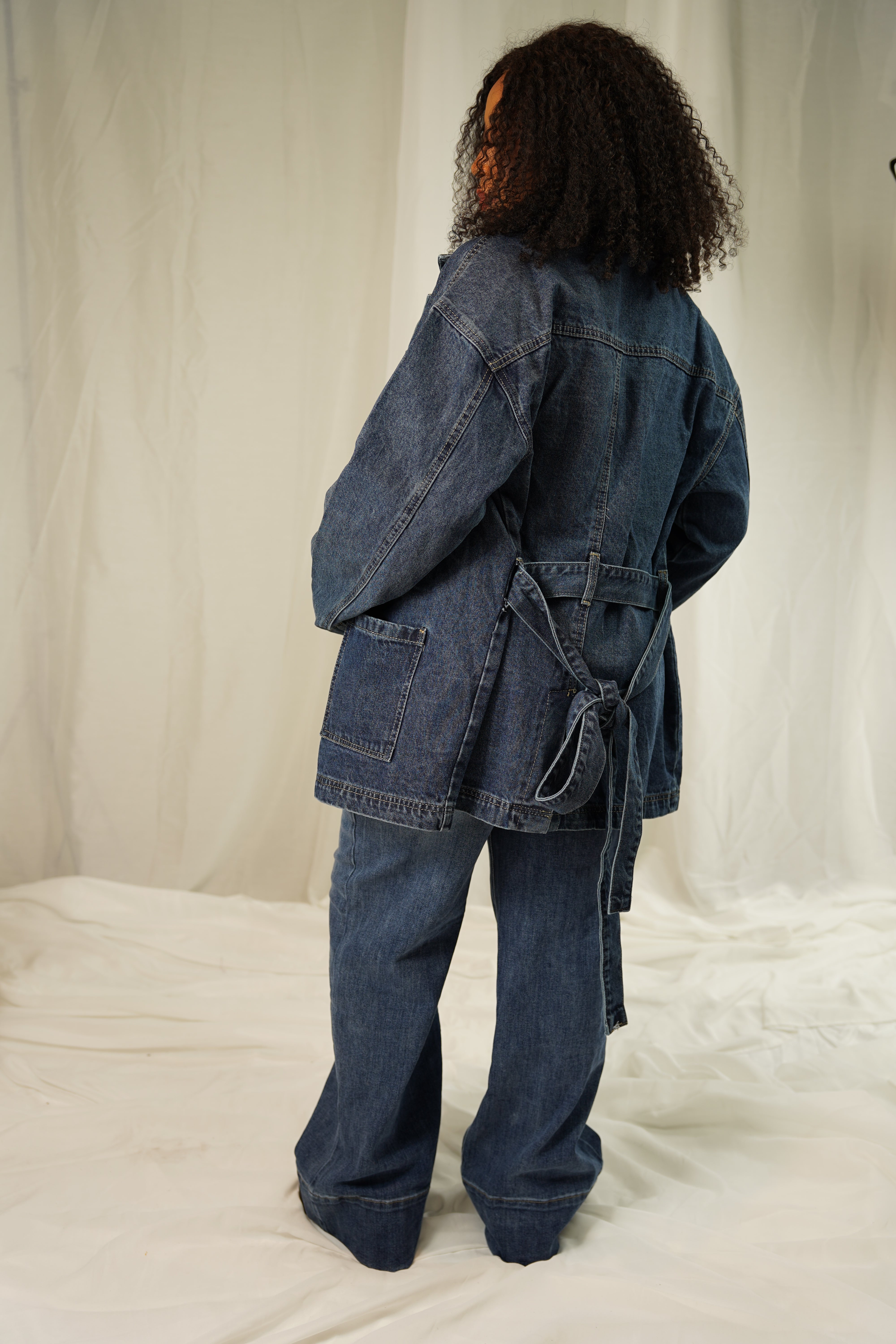 Veste en Jean Oversize Ceinturée – Ozelies