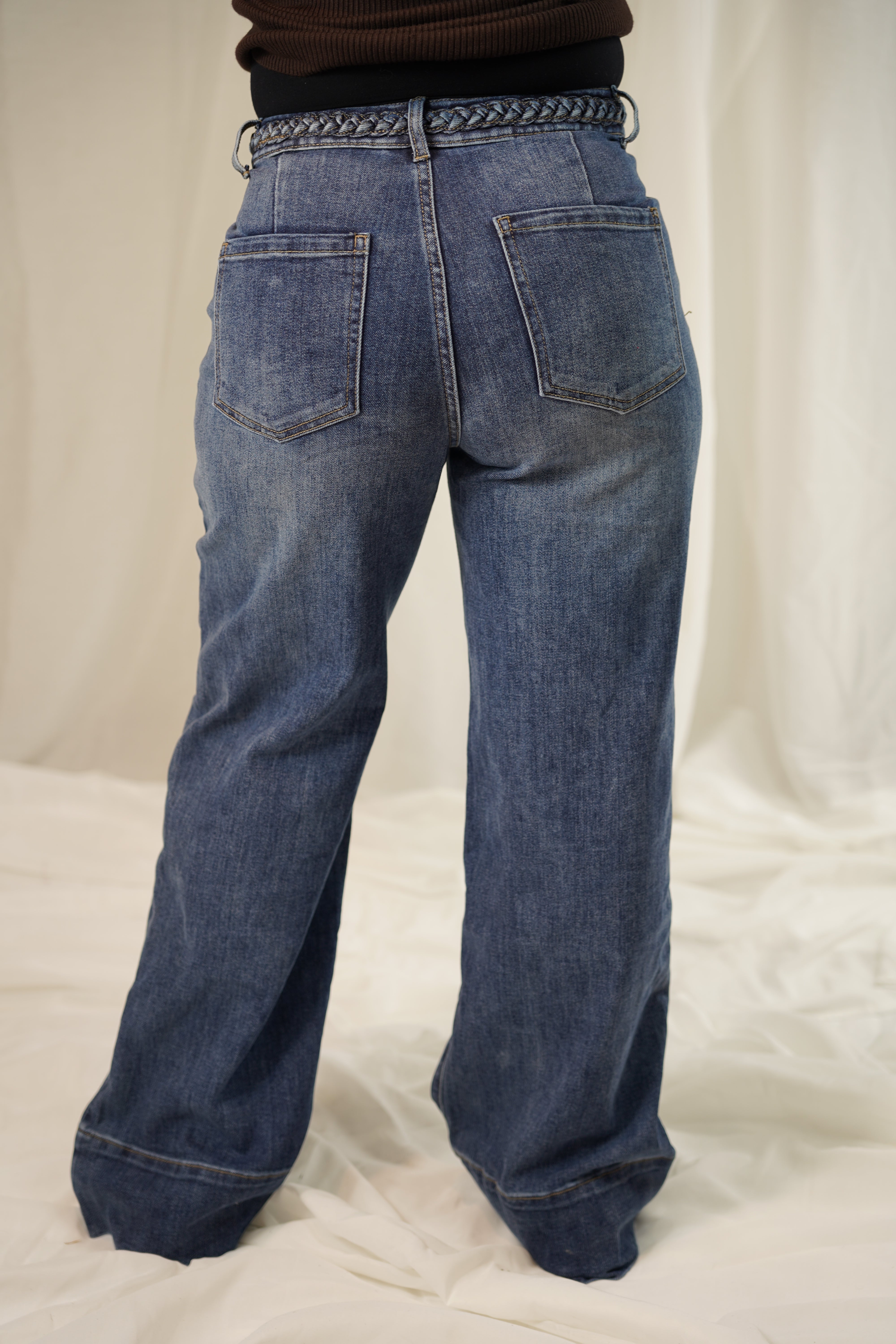 Jean Wide Leg Taille Haute – Délavé Bleu