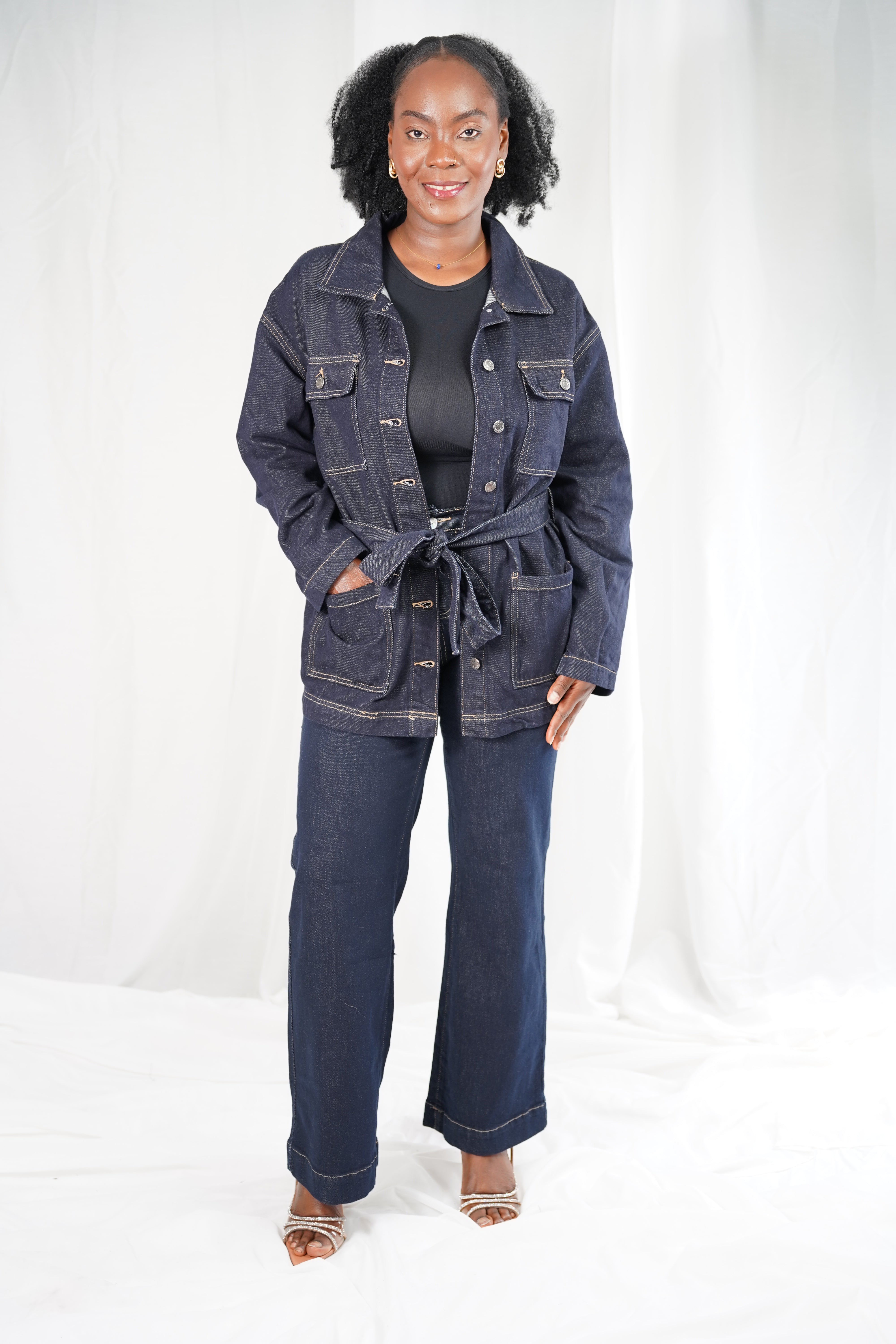 Veste Denim Ceinturée Indigo