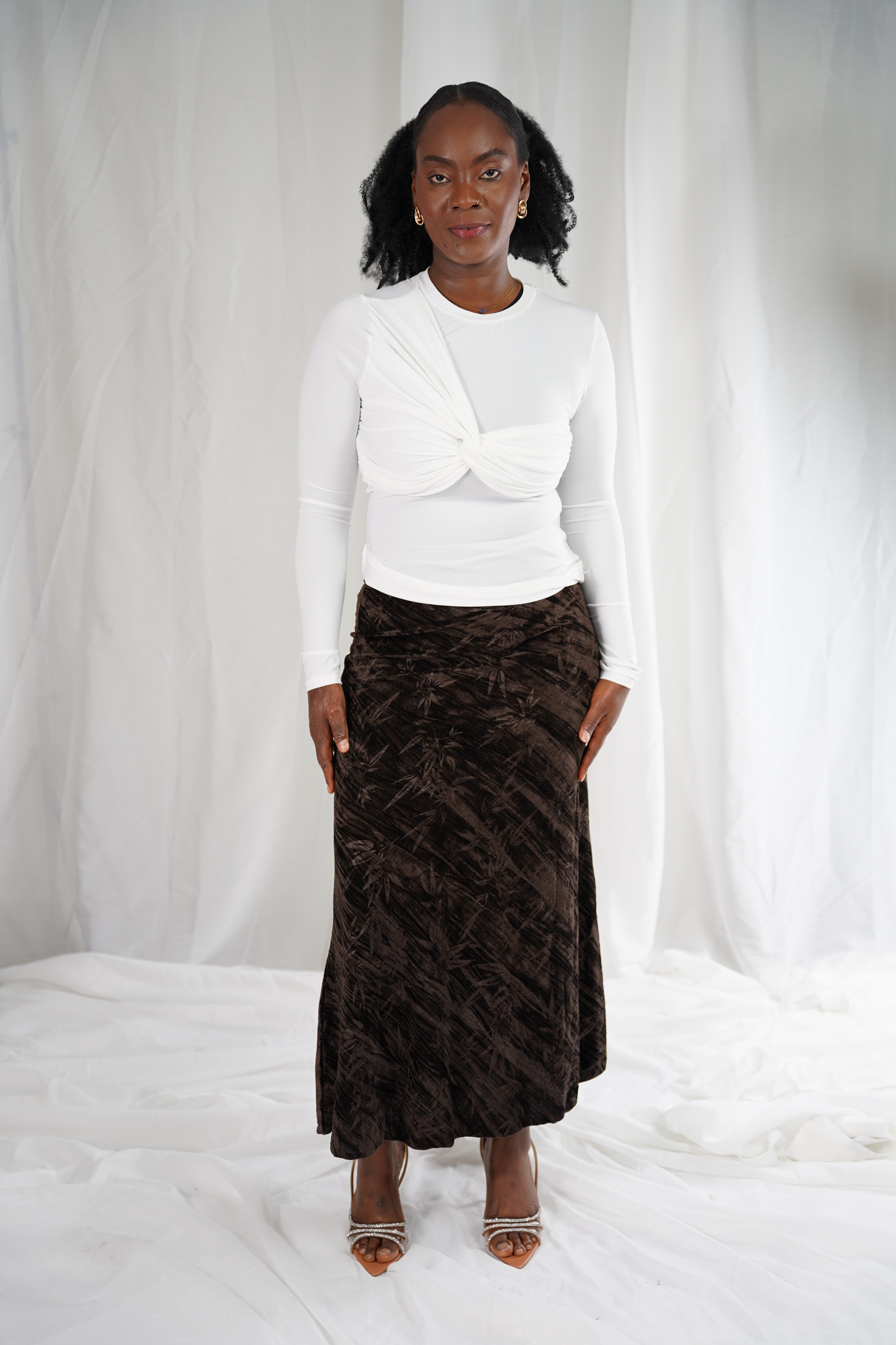 Jupe Midi Velours “Écorce Nocturne”