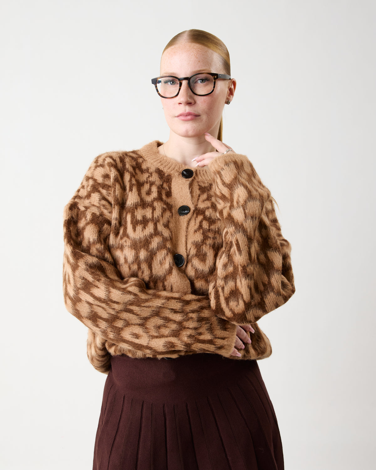 Cardigan en Tricot Léopard – Marron