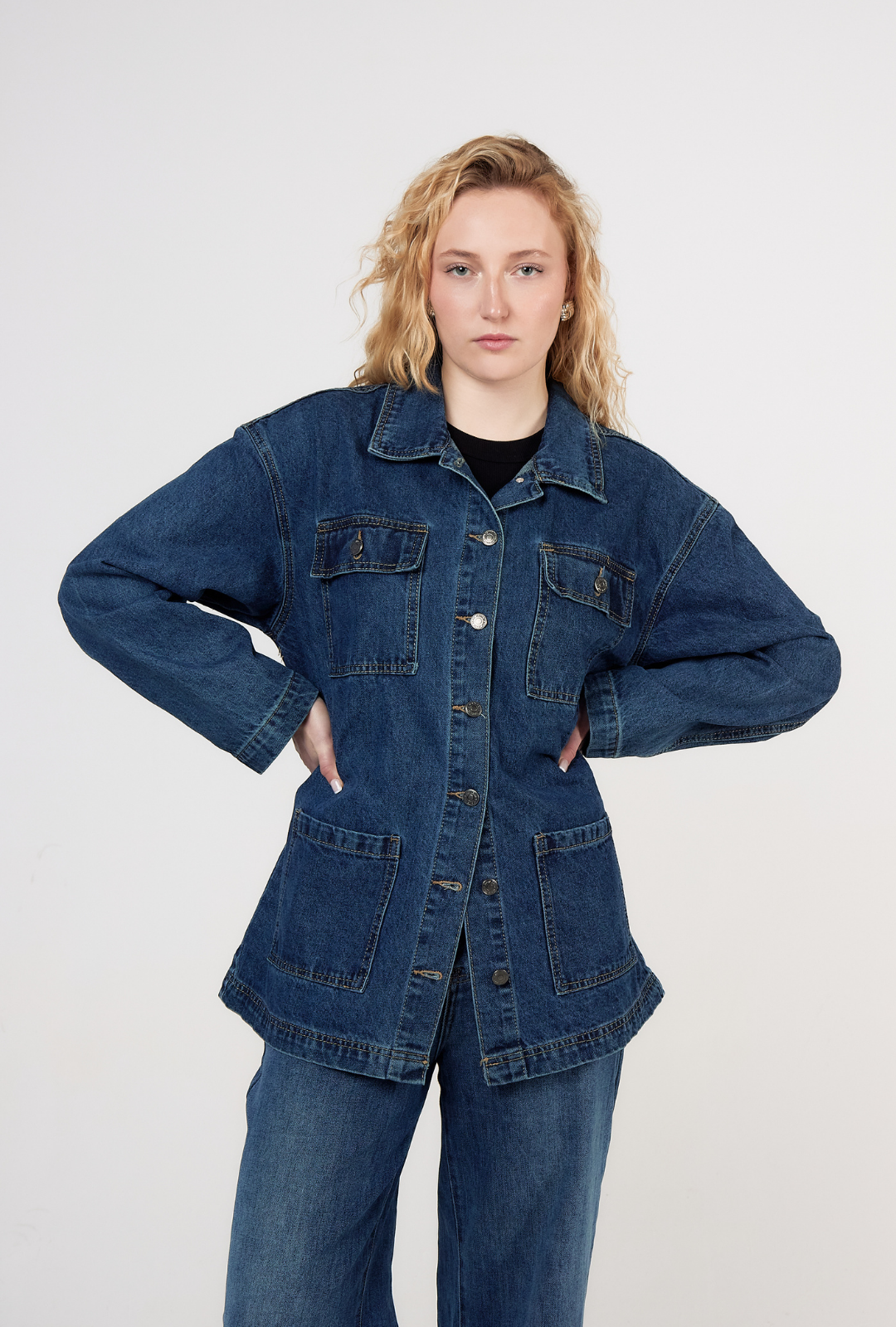 Veste en Jean Oversize Ceinturée – Ozelies