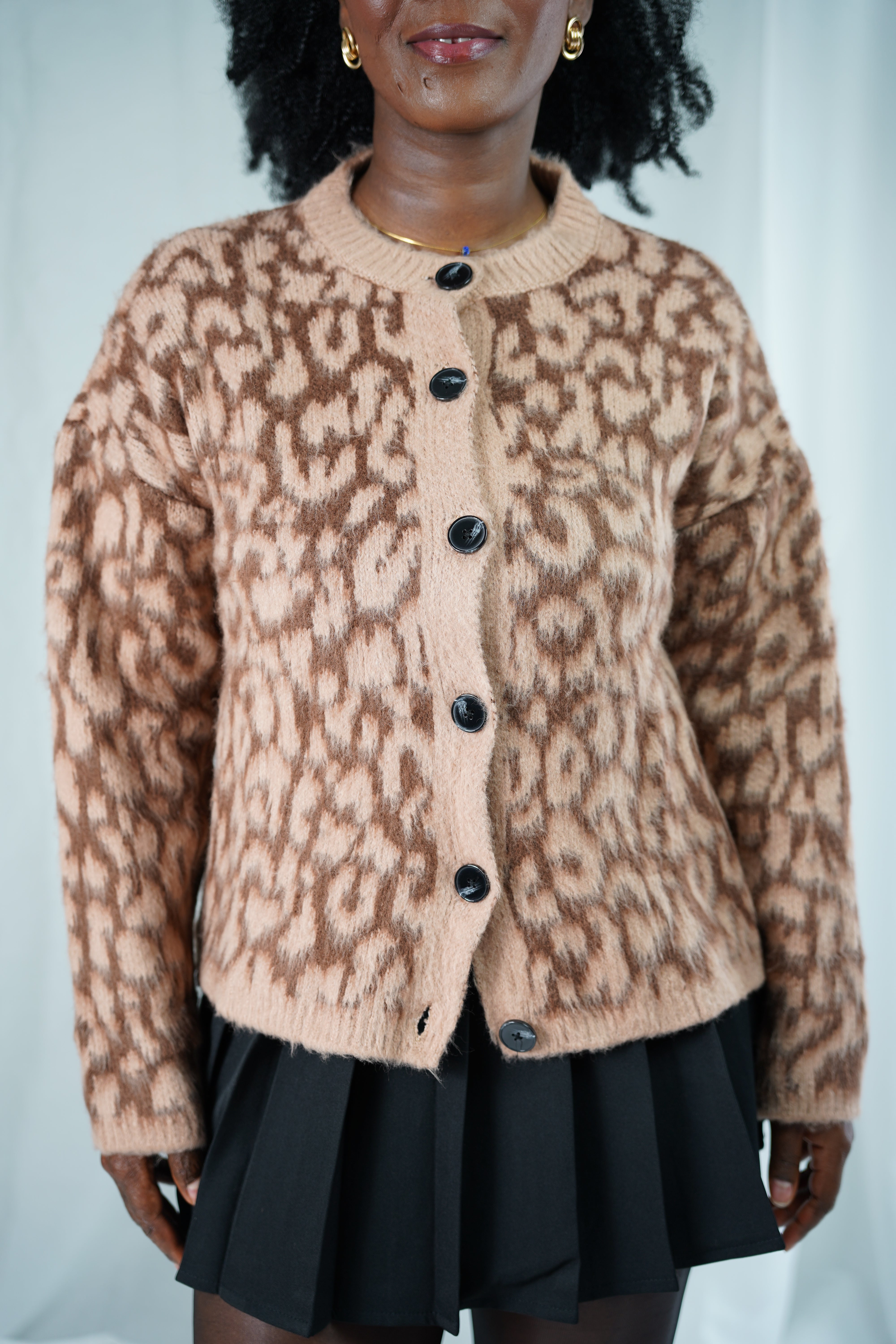 Cardigan en Tricot Léopard – Marron