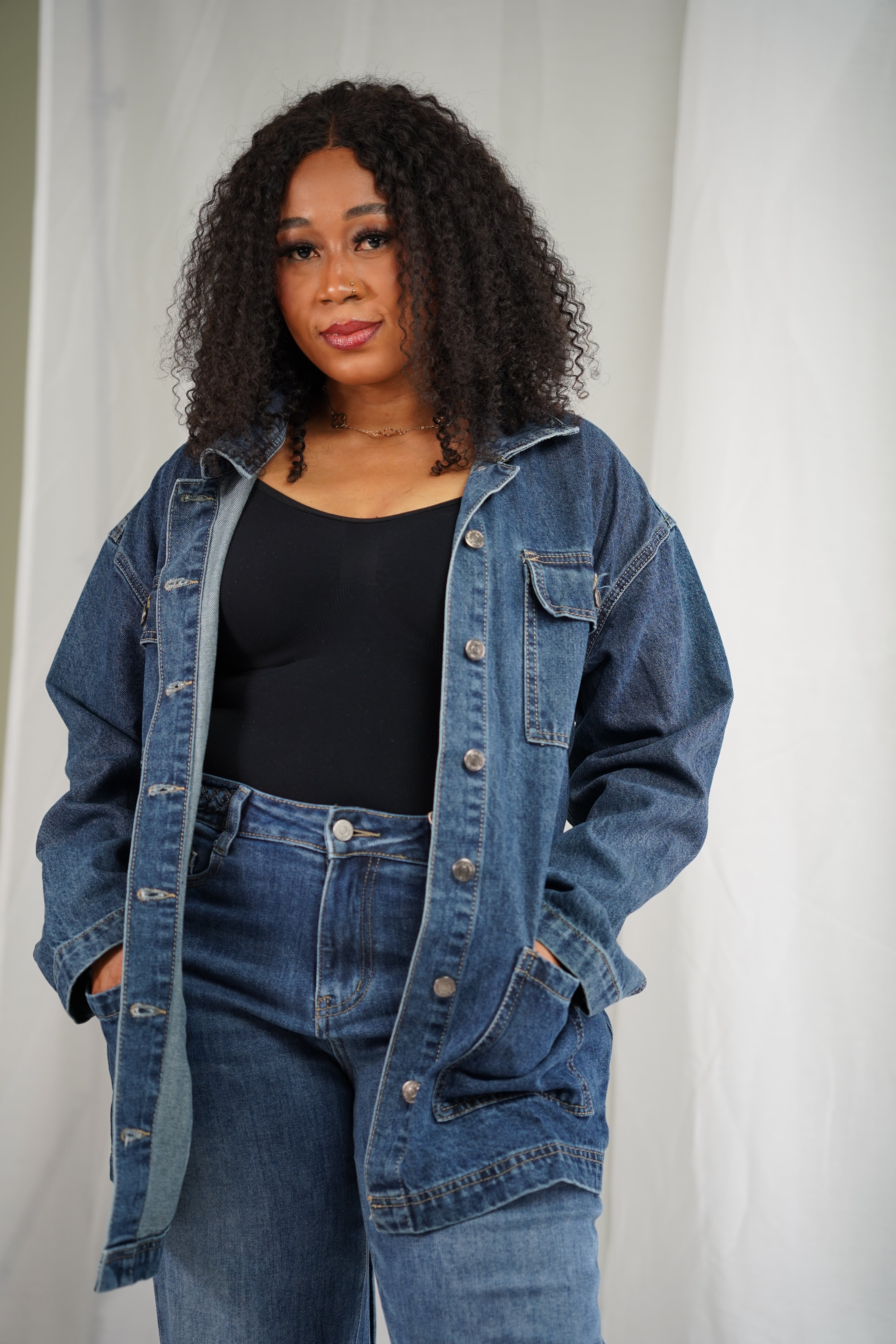 Veste en Jean Oversize Ceinturée – Ozelies