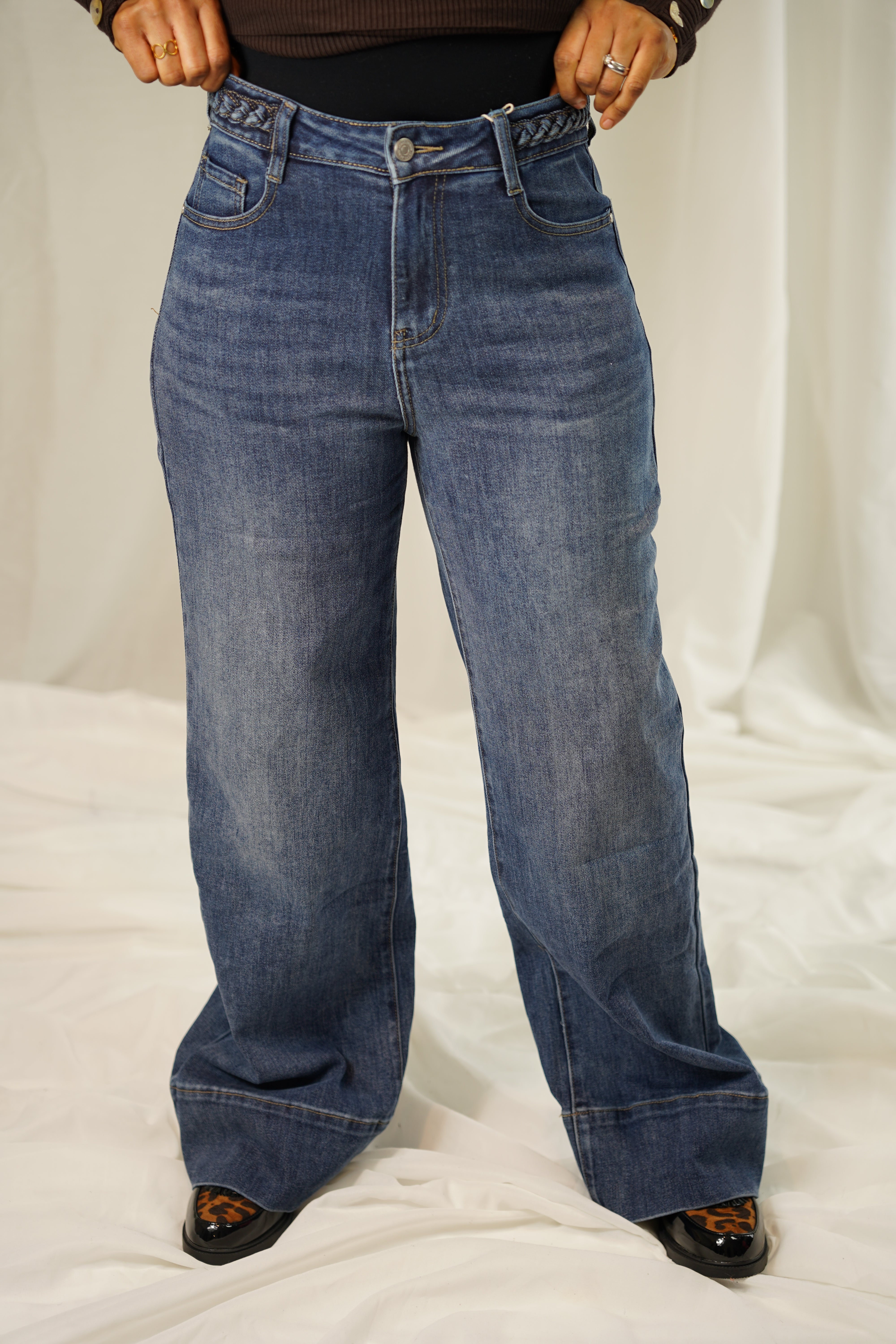 Jean Wide Leg Taille Haute – Délavé Bleu