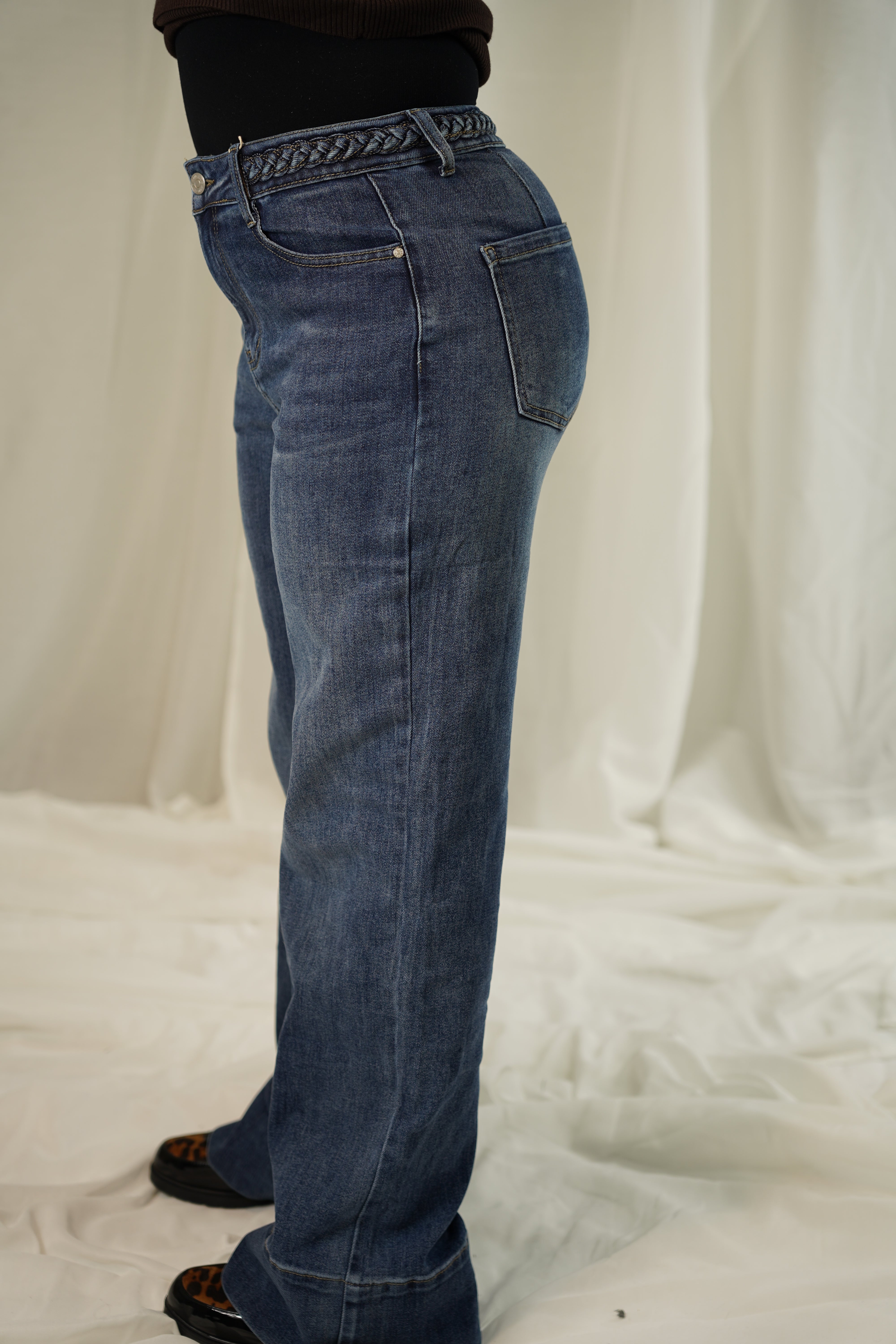 Jean Wide Leg Taille Haute – Délavé Bleu