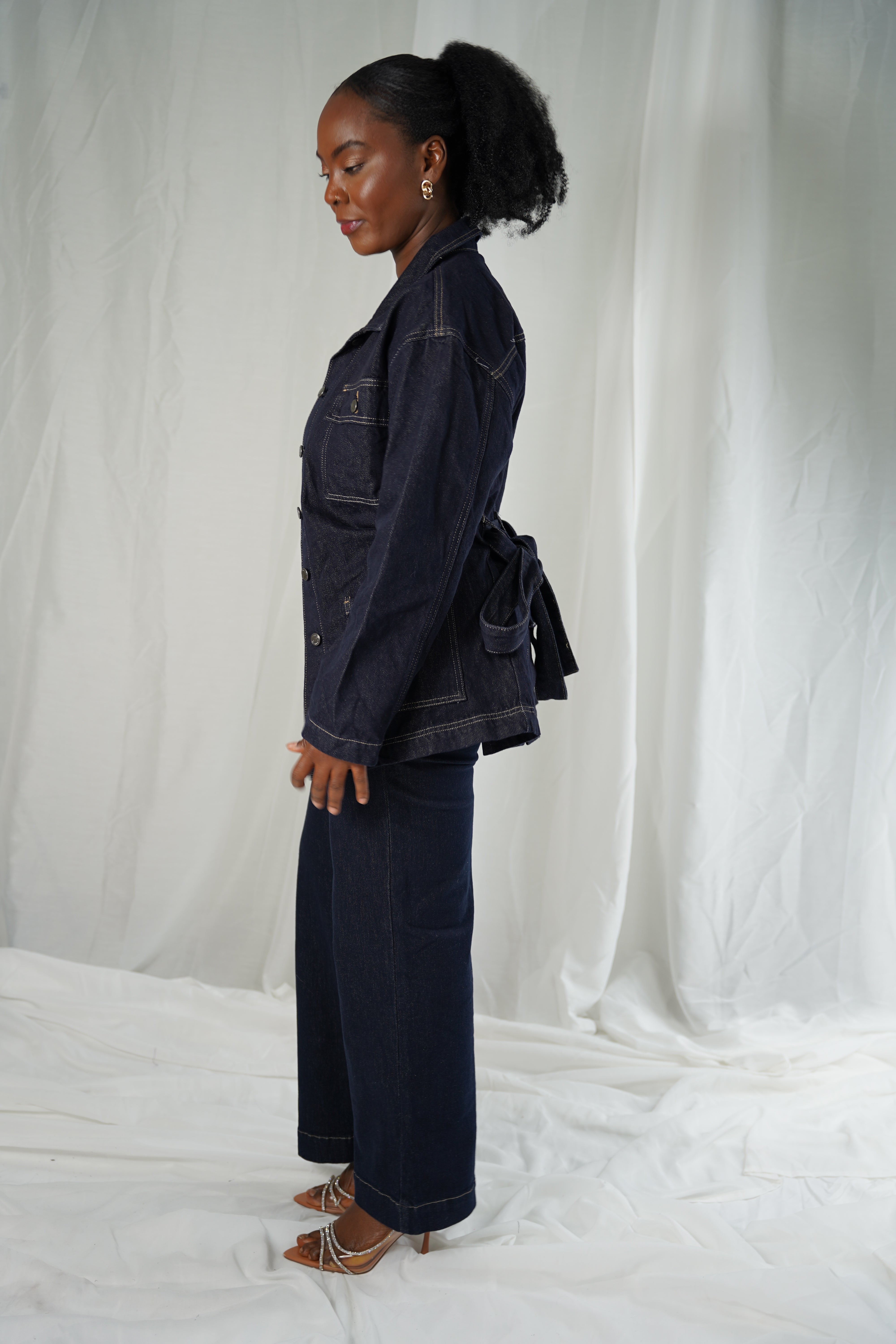 Veste Denim Ceinturée Indigo