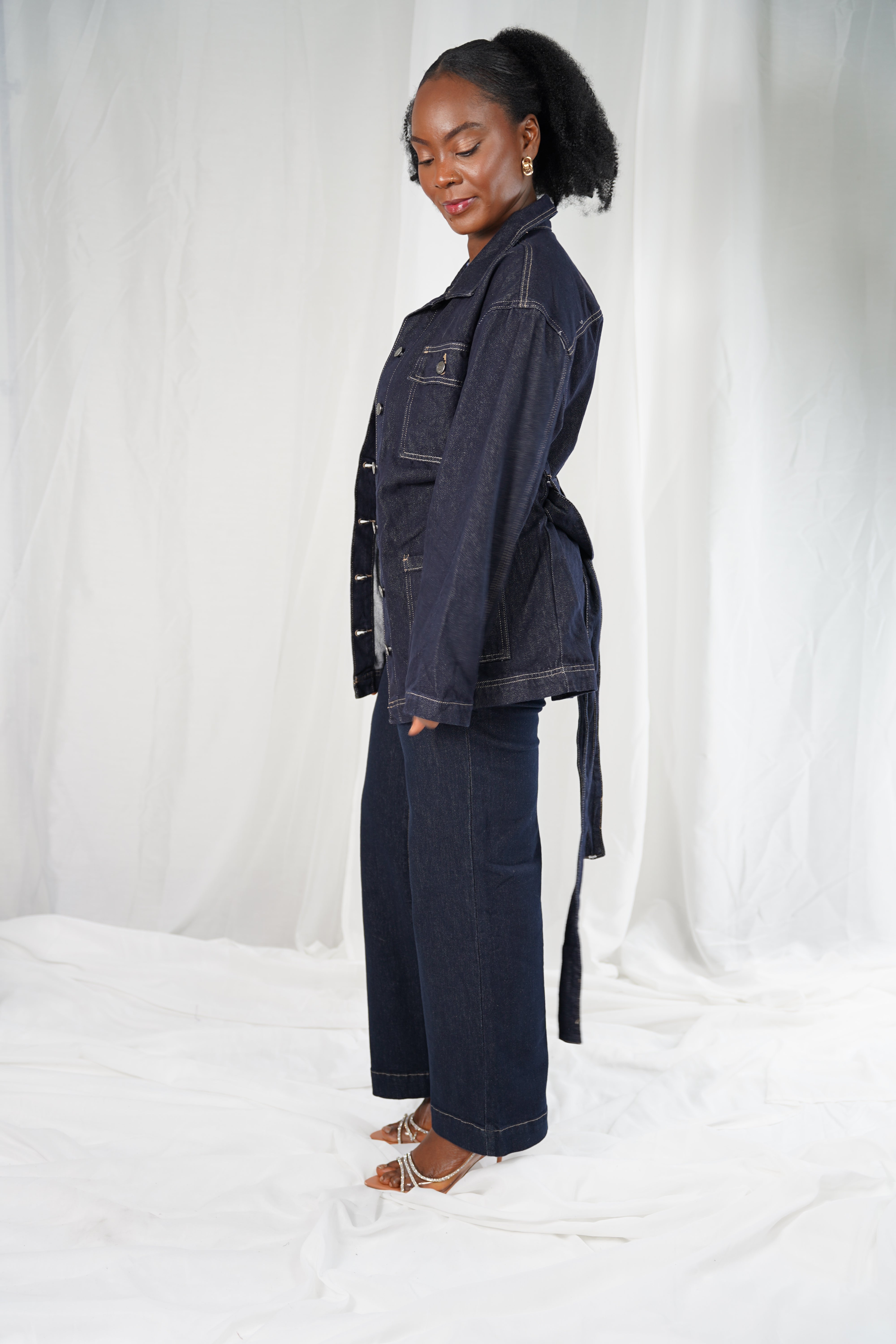 Veste Denim Ceinturée Indigo