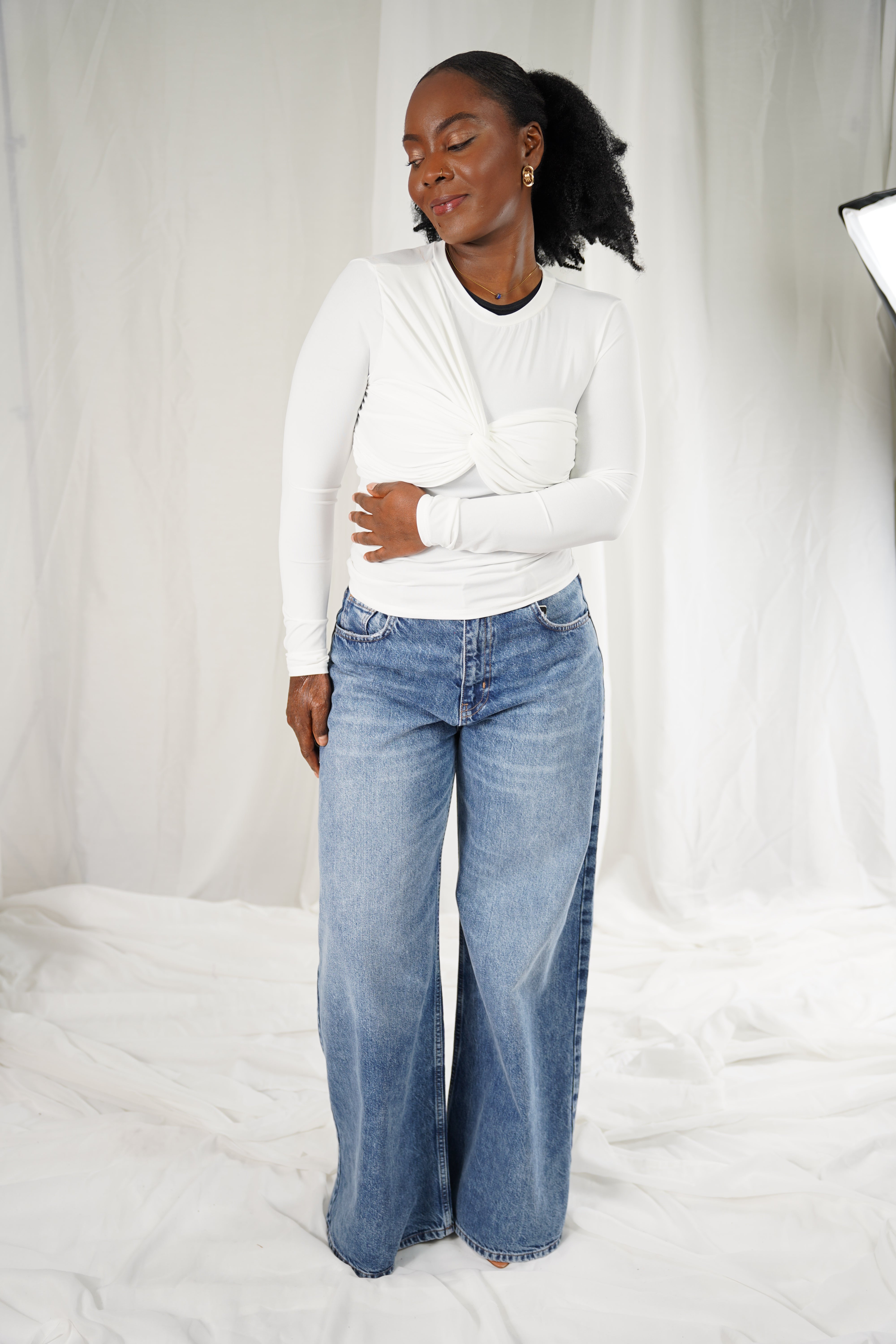 Jean Bleu Rétro Décontracté Palazzo à Jambe Large