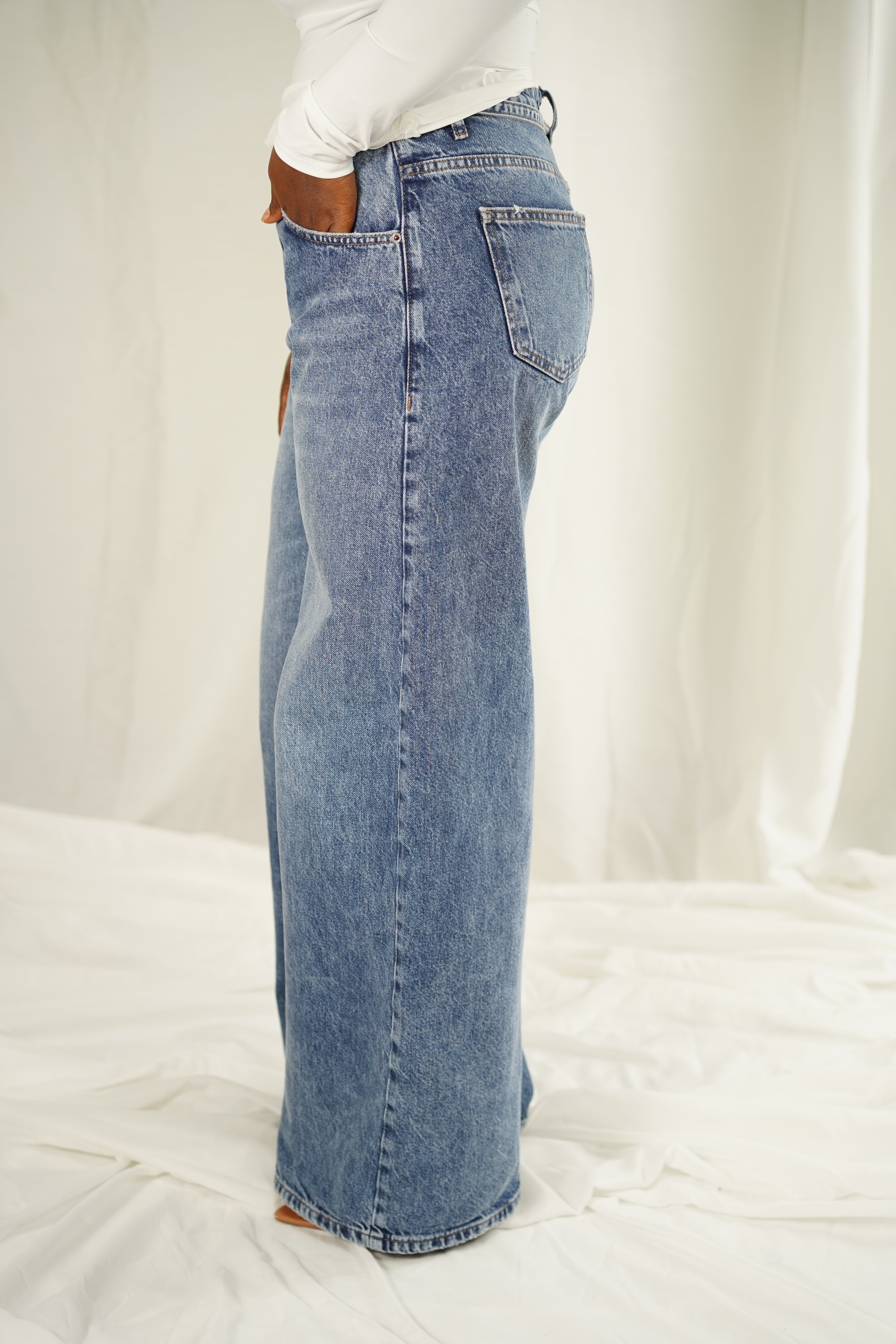 Jean Bleu Rétro Décontracté Palazzo à Jambe Large