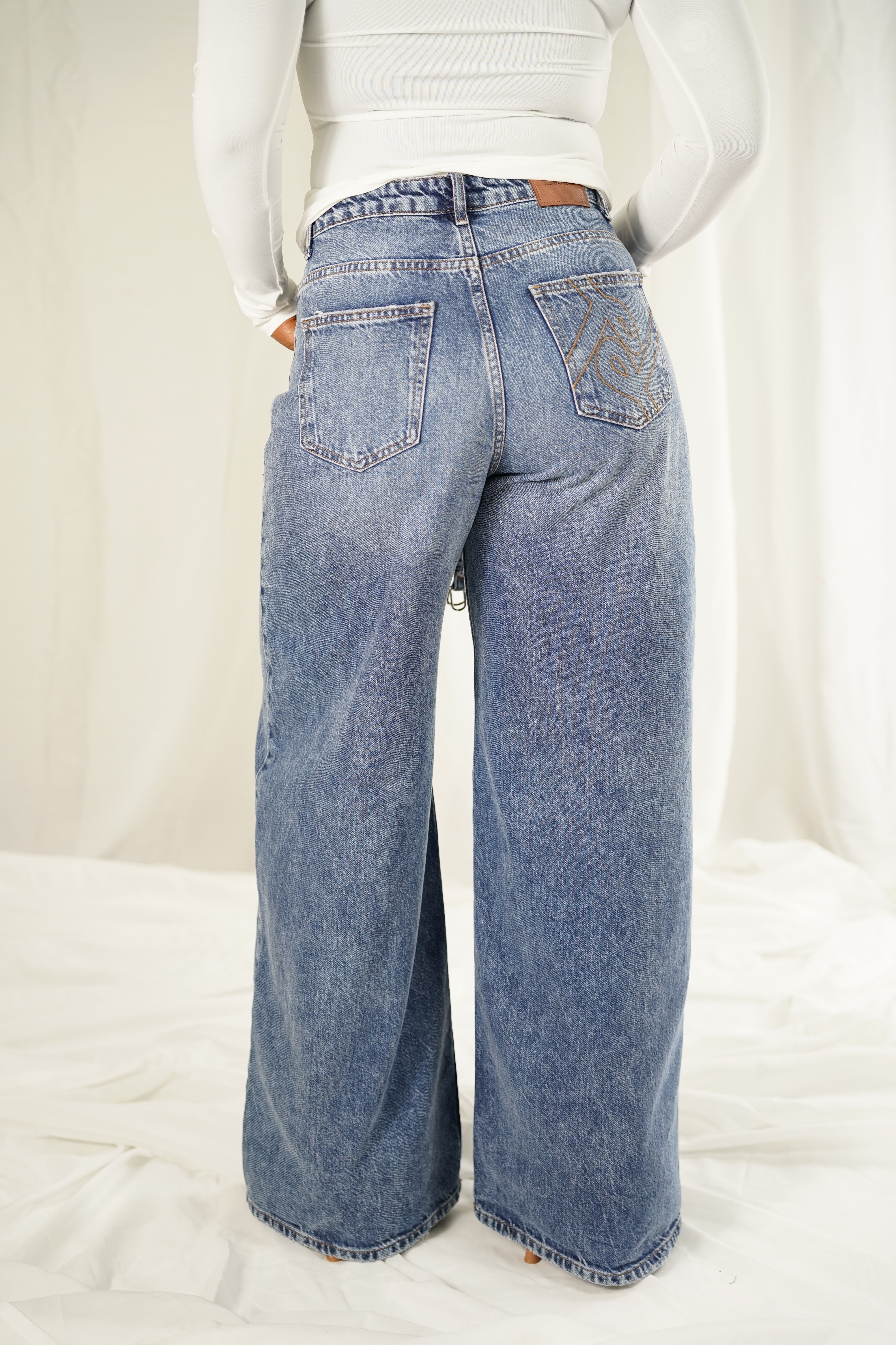 Jean Bleu Rétro Décontracté Palazzo à Jambe Large