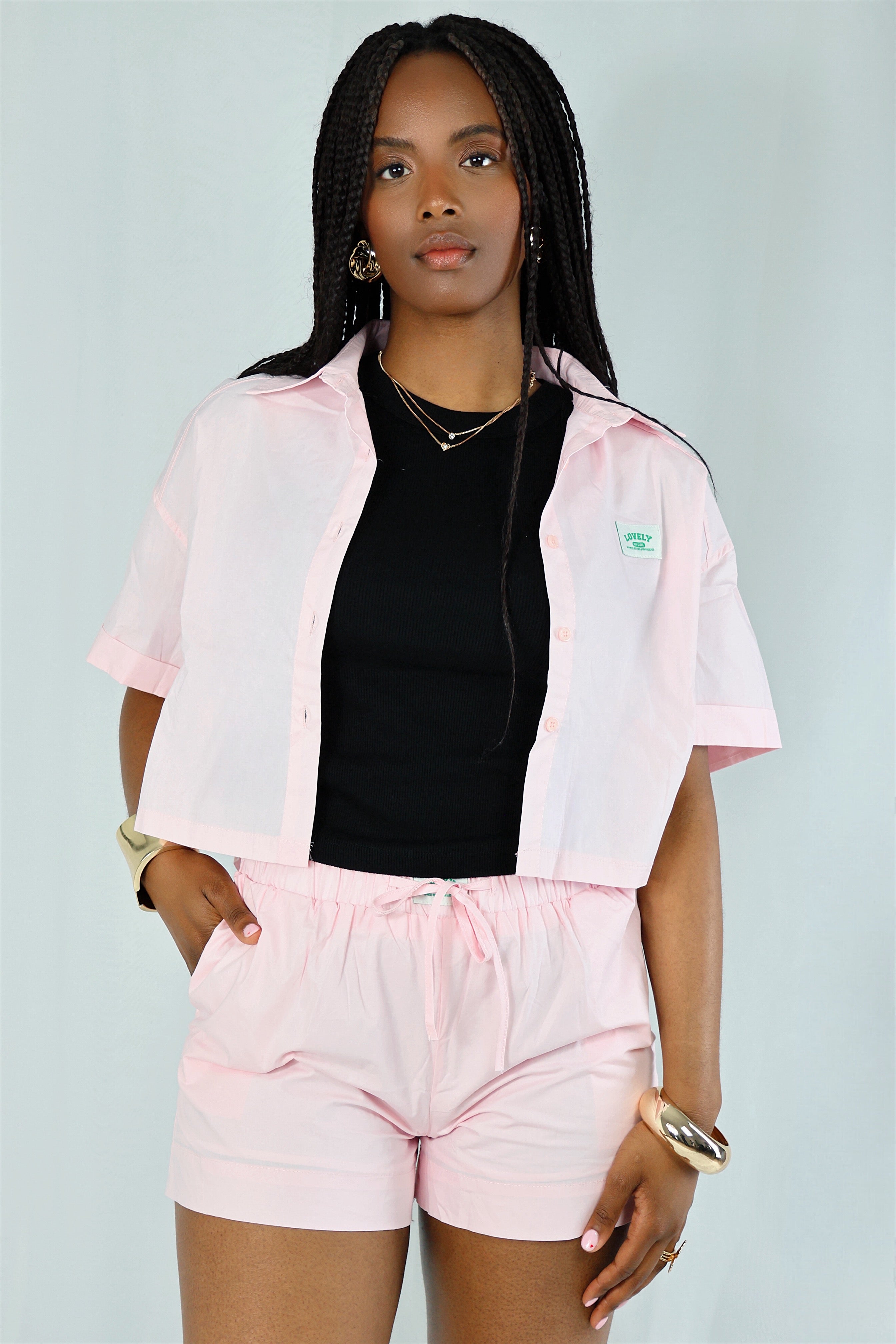 Ensemble “Bubble Pink” – Chemise & Short coordonnés