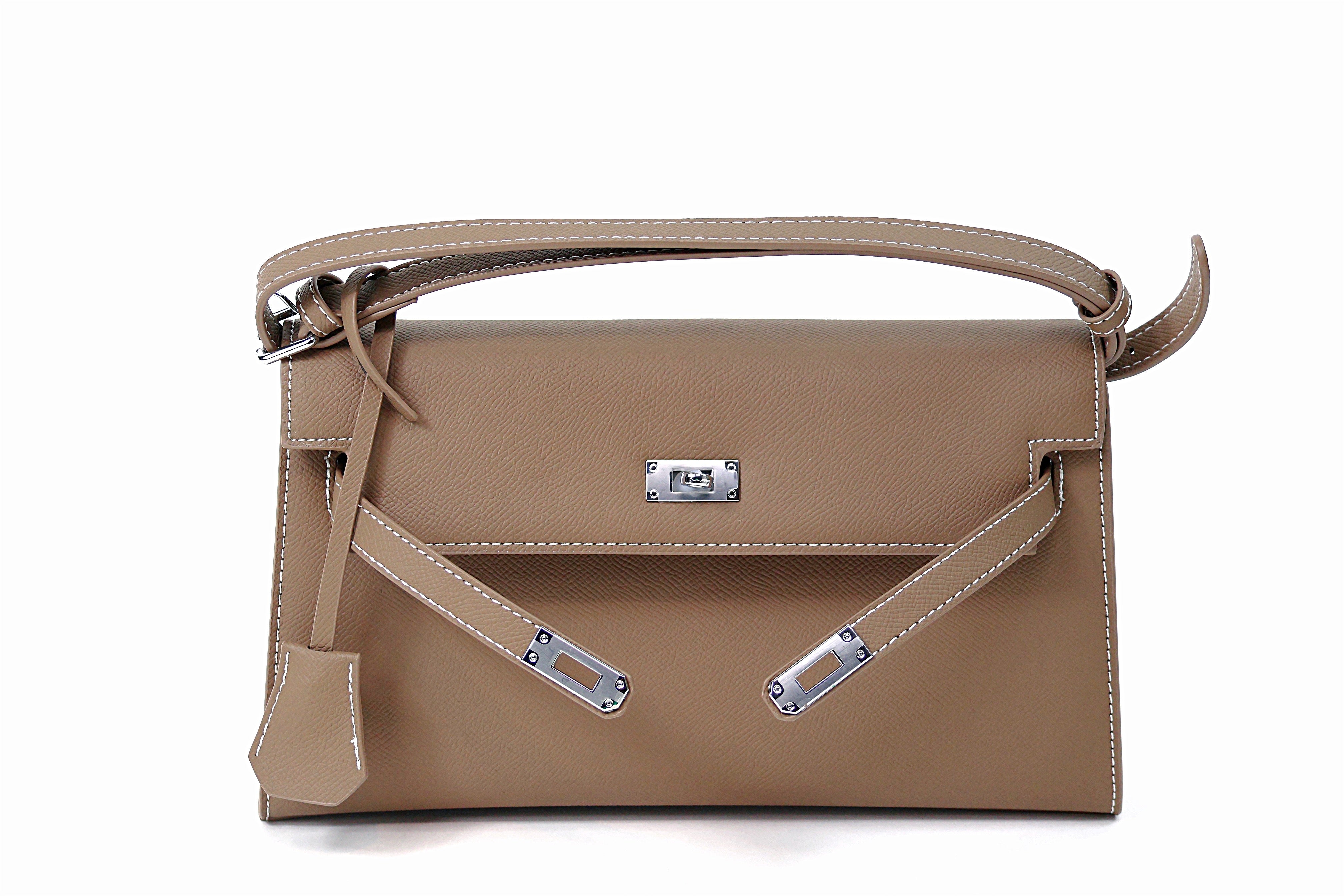 Sac “Taupe Élégant” – Pochette structurée en cuir véritable