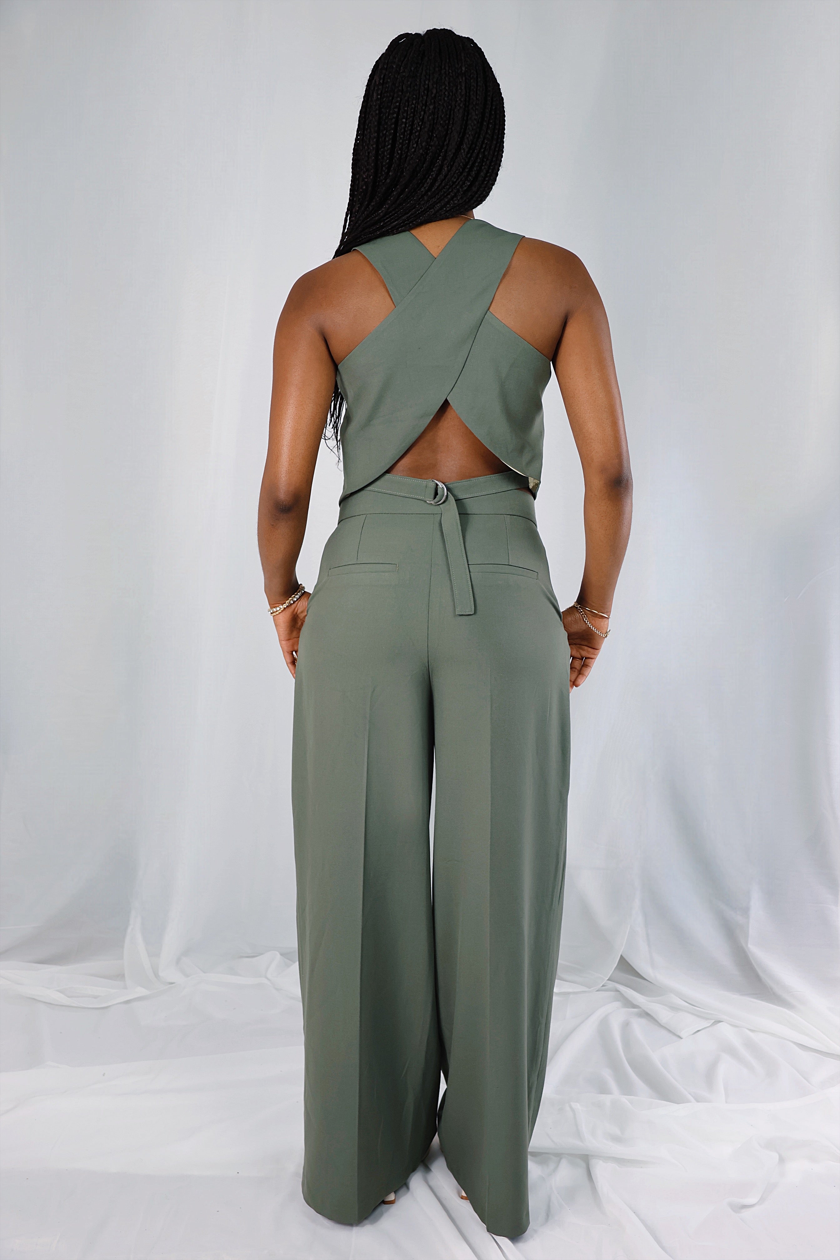 Ensemble "Croisé Kaki" – Pantalon & Haut dos croisé