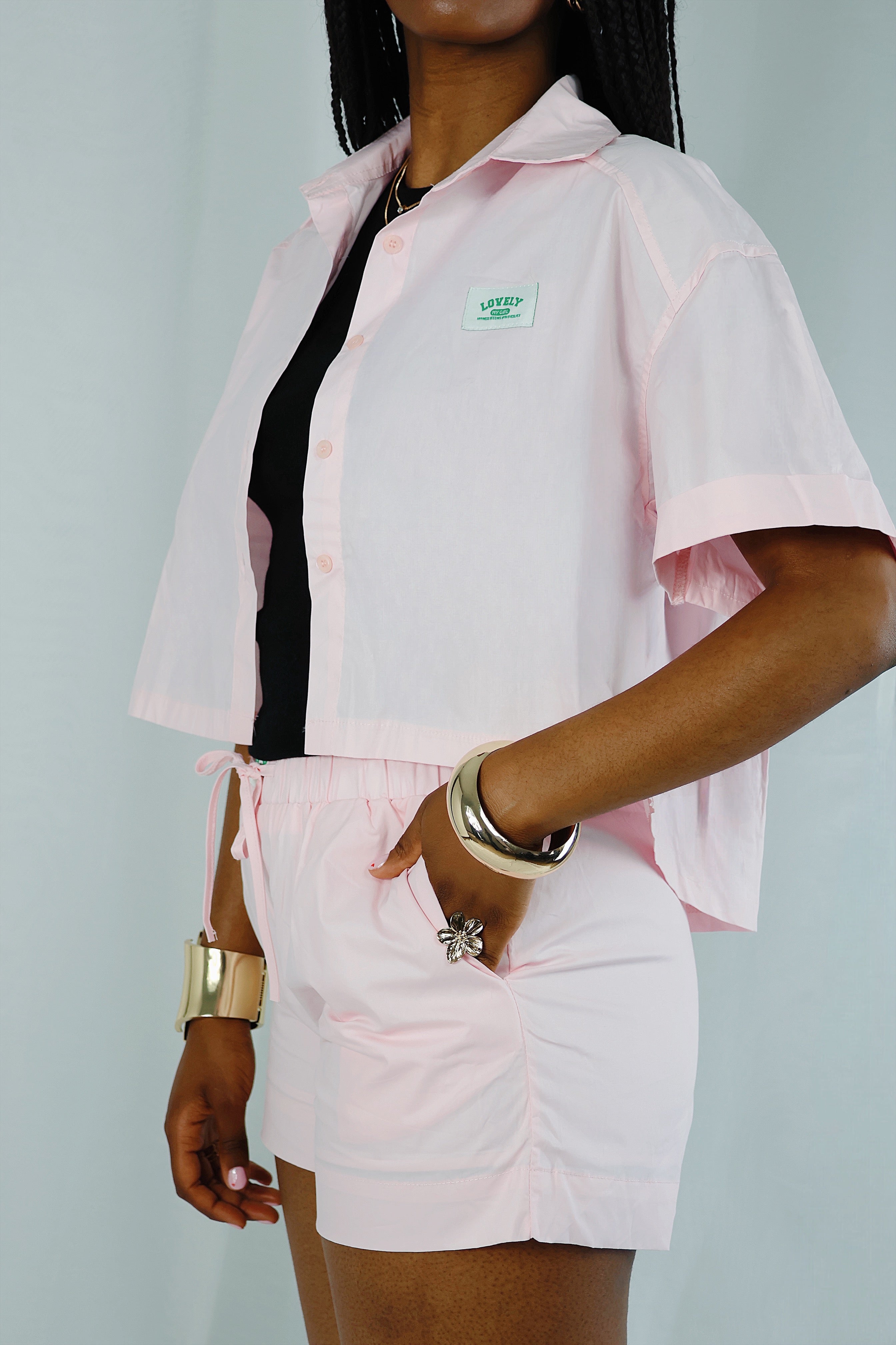 Ensemble “Bubble Pink” – Chemise & Short coordonnés
