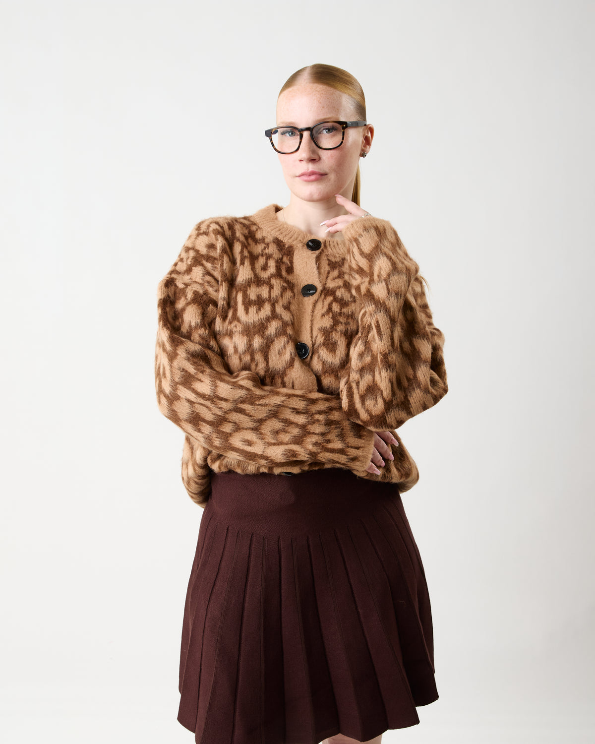 Cardigan en Tricot Léopard – Marron