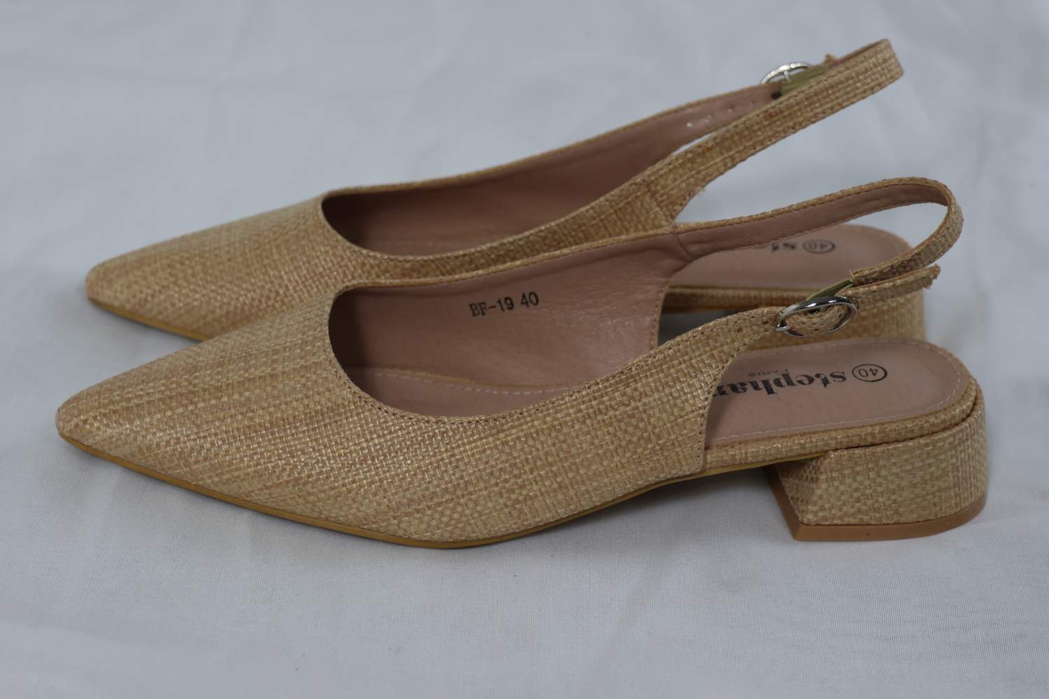 Slingbacks tressées – Beige naturel, bout carré