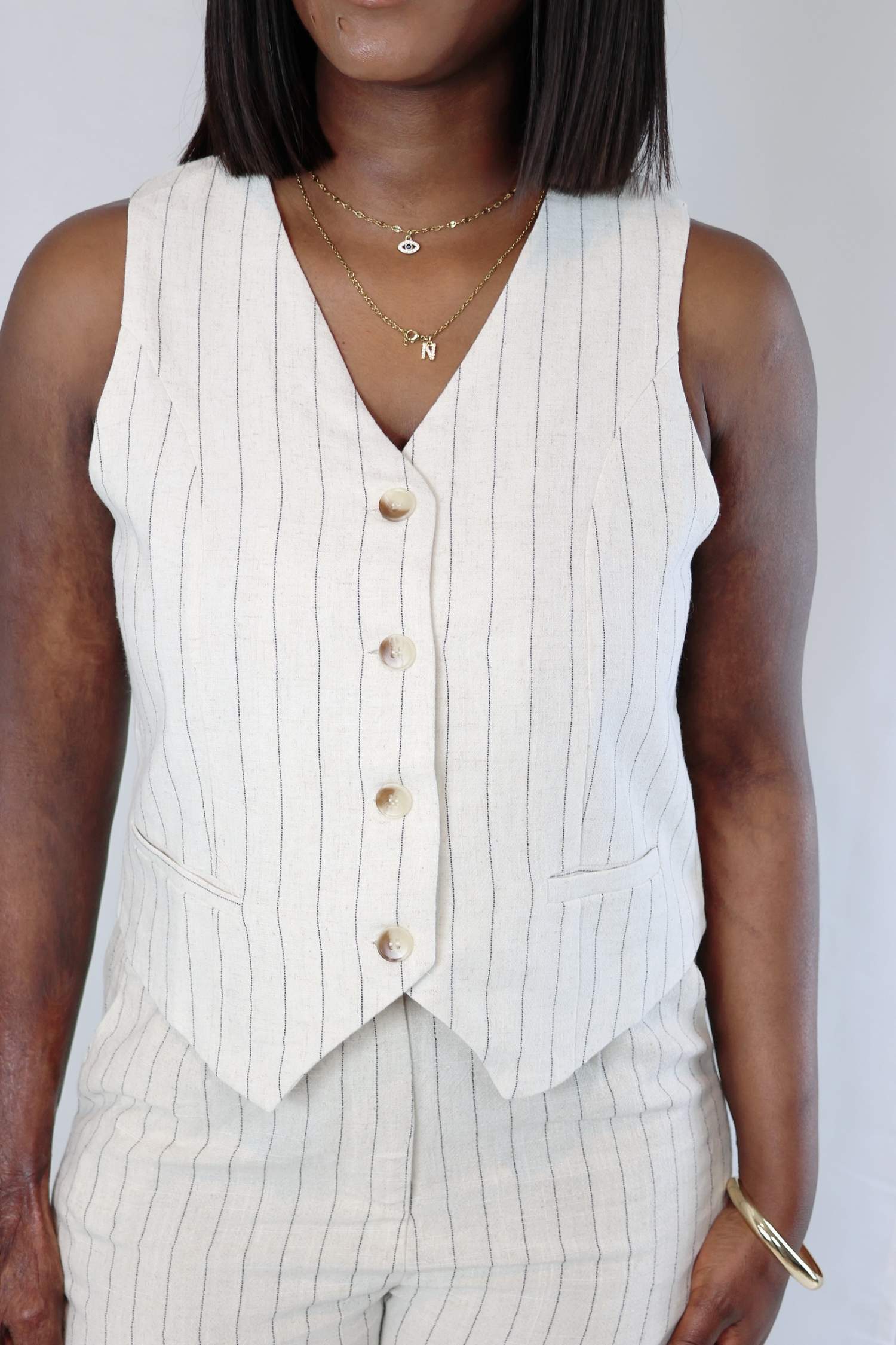 Ensemble "Aube" – Gilet & Pantalon en lin beige